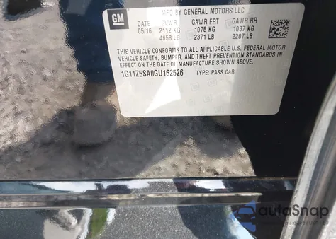 2016 Chevrolet Impala Ls from USA, damaged, VIN 1G11Z5SA0GU162526